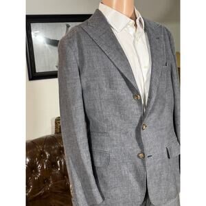 Brunello Cucinelli Peak Lapel W Linen Silk Blazer Sportcoat Steel Blue 50 40S US